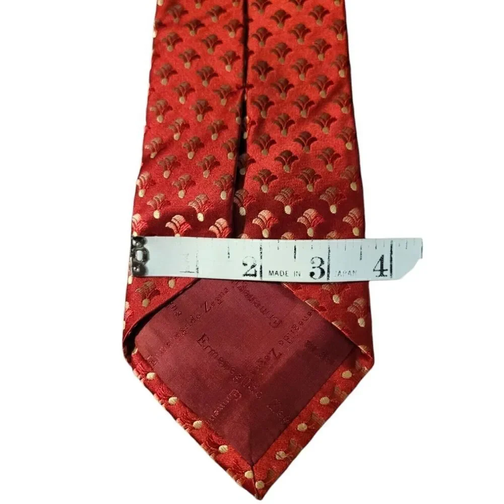 Ermenegildo Zegna Mans Tie 60 inch Woven Printed Silk Red Yellow Made in Italy